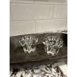 2 Vintage Clear Heavy Glass Brasil Flower Petal Shaped Candle Holders